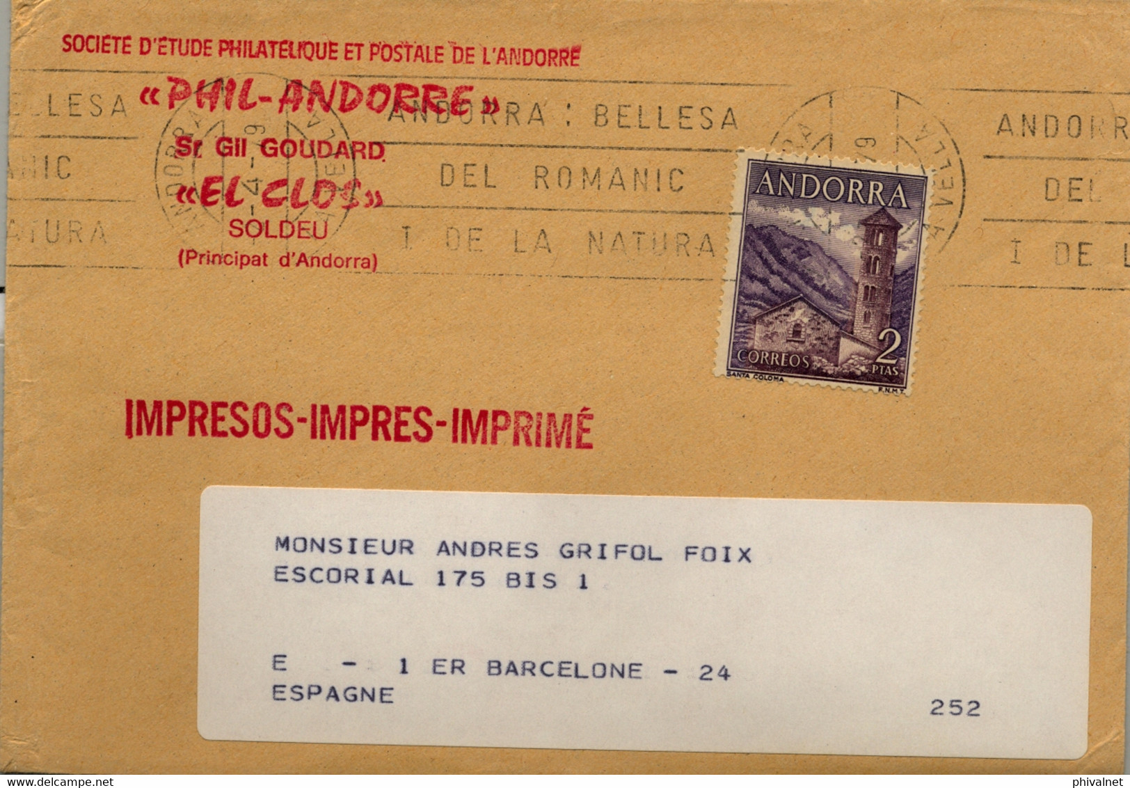 1979 , ANDORRA  - CORREO ESPAÑOL , SOBRE CIRCULADO A BARCELONA , ED. 63 - Covers & Documents