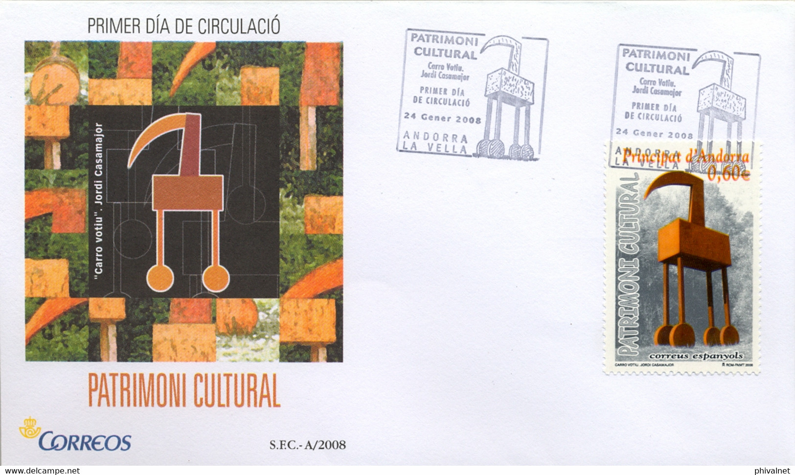 2008 , ANDORRA  - CORREO ESPAÑOL , ED. 353 , PATRIMONIO CULTURAL , ARTE , ESCULTURA - Other & Unclassified