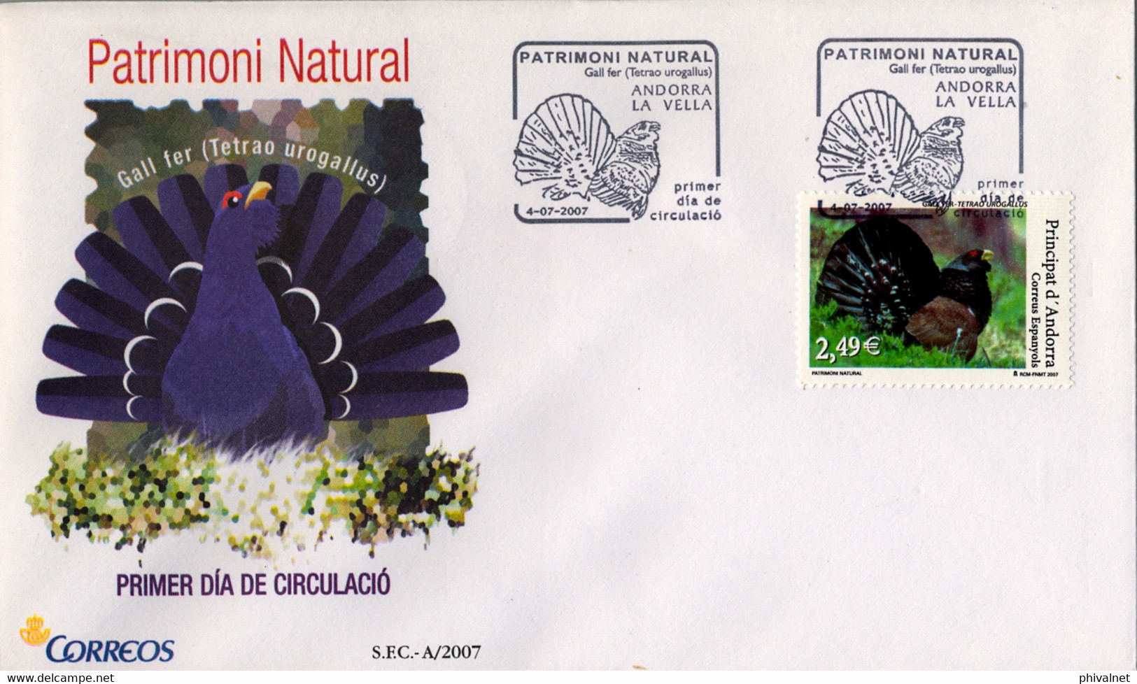 2007 , ANDORRA  - CORREO ESPAÑOL , ED. 348 , PATRIMONIO NATURAL , AVES , UROGALLO - Other & Unclassified