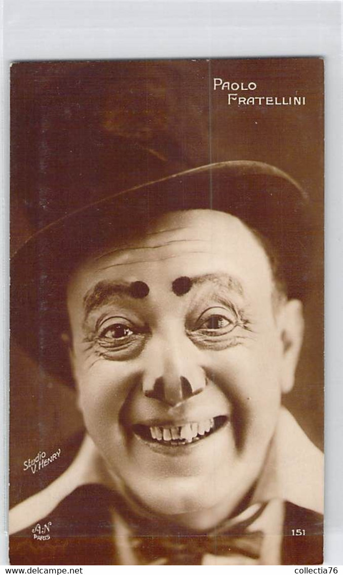 CARTE PHOTO THEME CELEBRITES CLOWN PAOLO FRATELLINI 151 HENRY PARIS DOS DIVISE NON ECRIT - Artistas