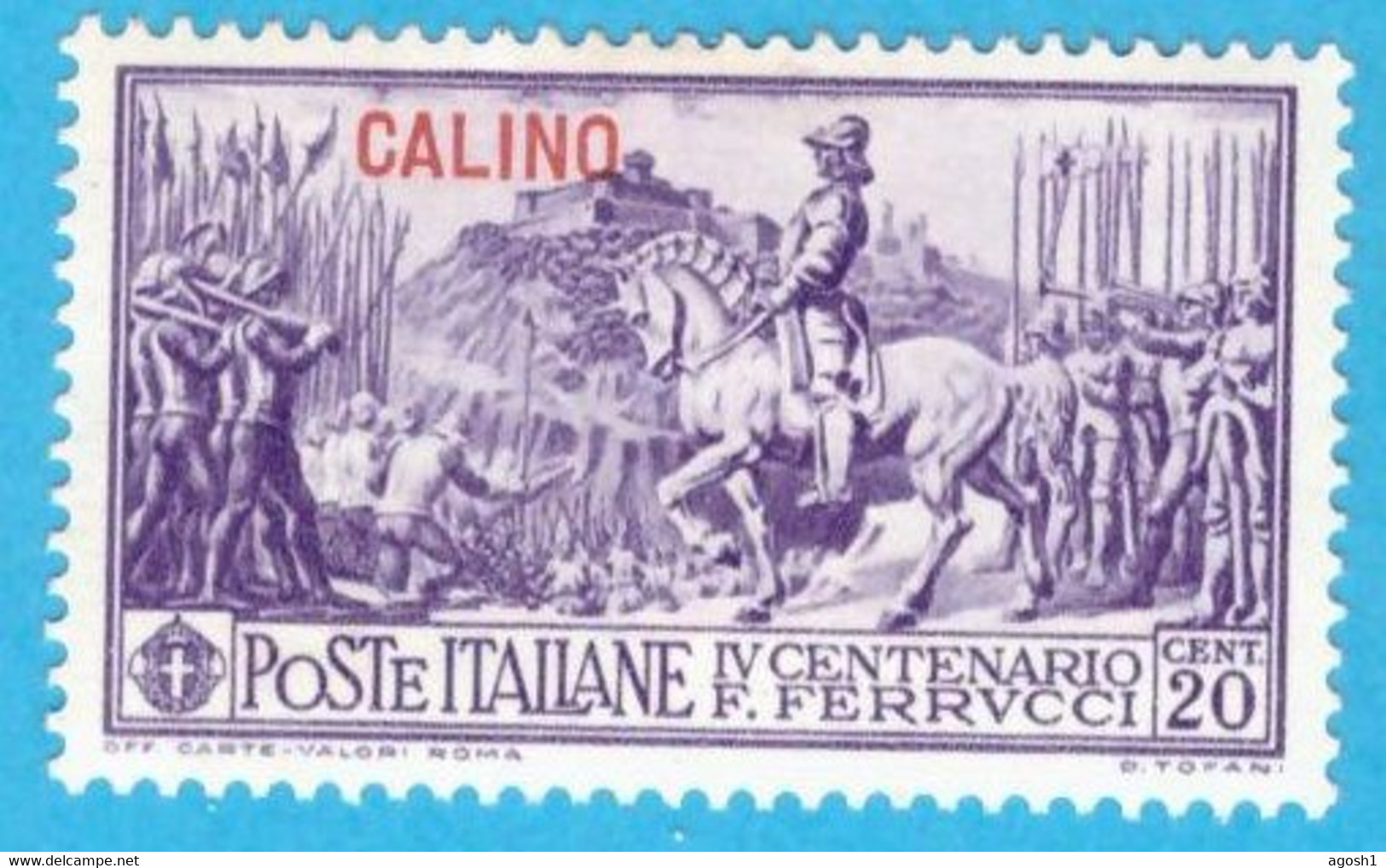 EGCA008 EGEO CALINO 1930 FERRUCCI FBL D'ITALIA SOPRASTAMPATI CALINO CENT 20 SASSONE NR 12 NUOVO MLH * - Aegean (Calino)