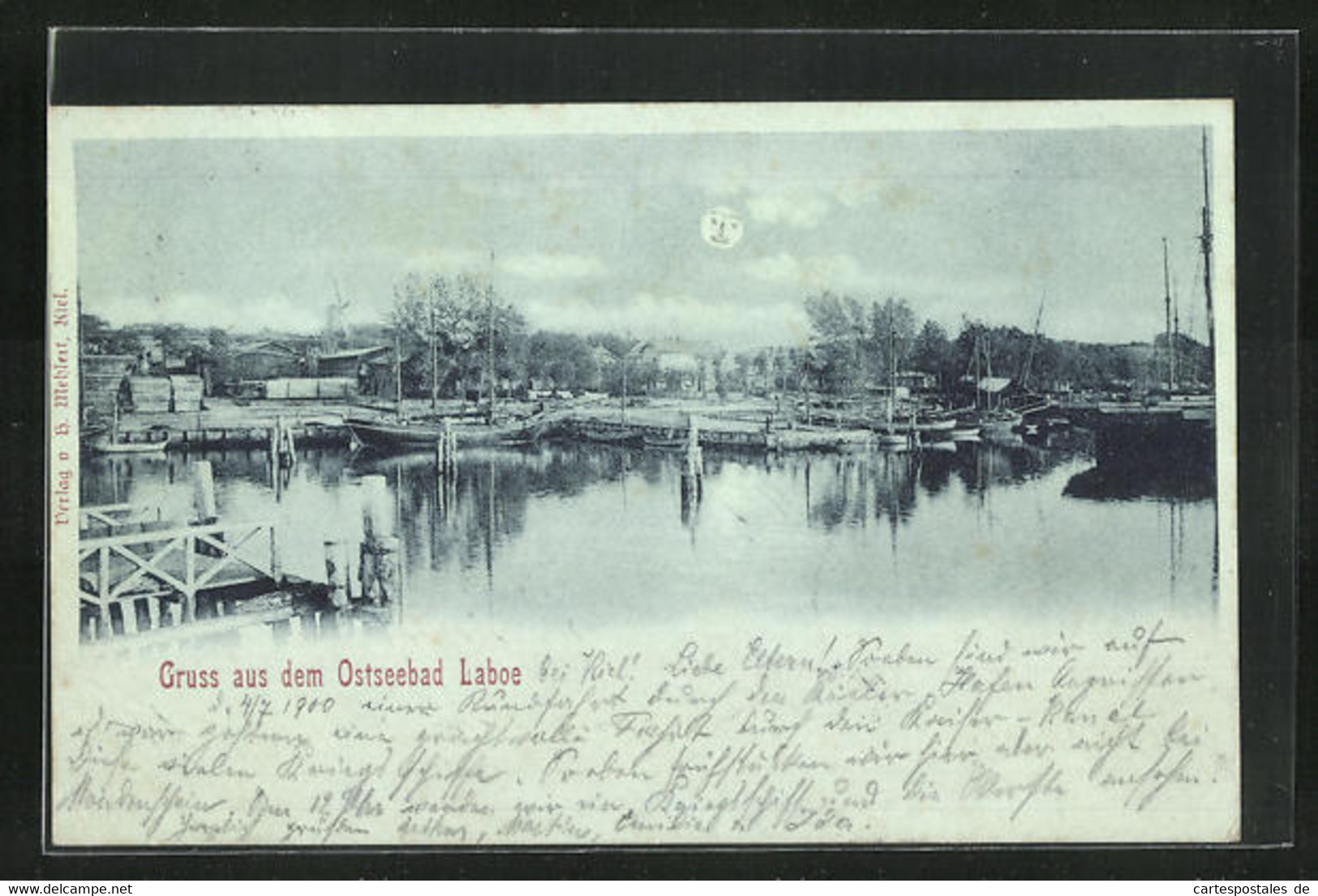 Mondschein-AK Laboe, Uferpartie Am Hafen - Laboe