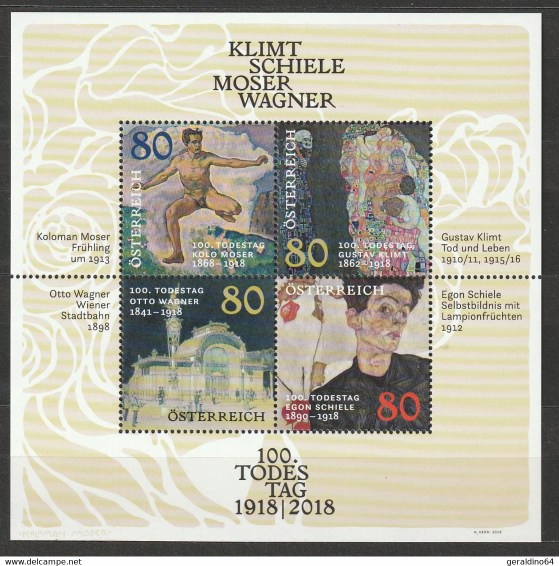 Österreich 2018 Klimt Schiele Moser Wagner Mi Block 101 ** Postfrisch - Ongebruikt