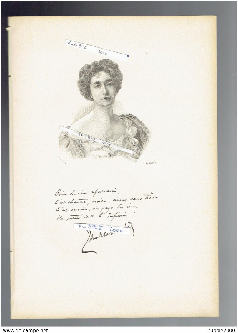 JANE DE LA VAUDERE 1857 1908 PARIS POETESSE ECRIVAIN PORTRAIT AUTOGRAPHE BIOGRAPHIE ALBUM MARIANI - Documenti Storici