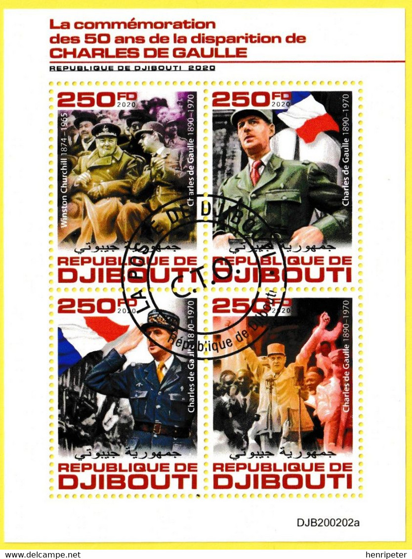 Bloc Oblitéré De 4 Timbres-poste - La Commémoration Des 50 Ans De La Disparition De CHARLES DE GAULLE - Djibouti 2020 - Djibouti (1977-...)