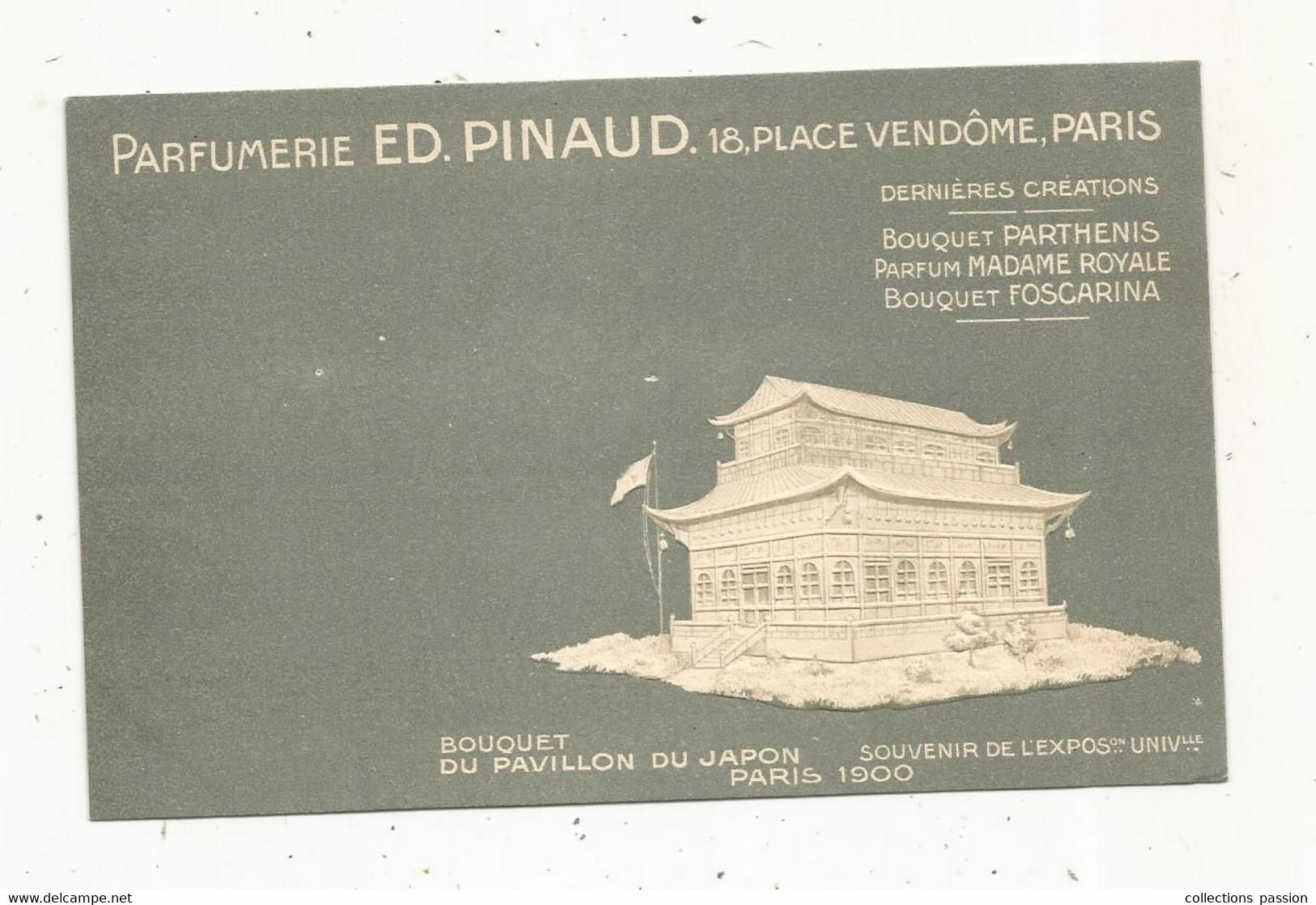 Cp , Publicité ,parfumerie Ed. PINAUD , Paris, Bouquet Du Pavillon Du JAPON ,exposition Universelle ,Paris 1900 - Advertising