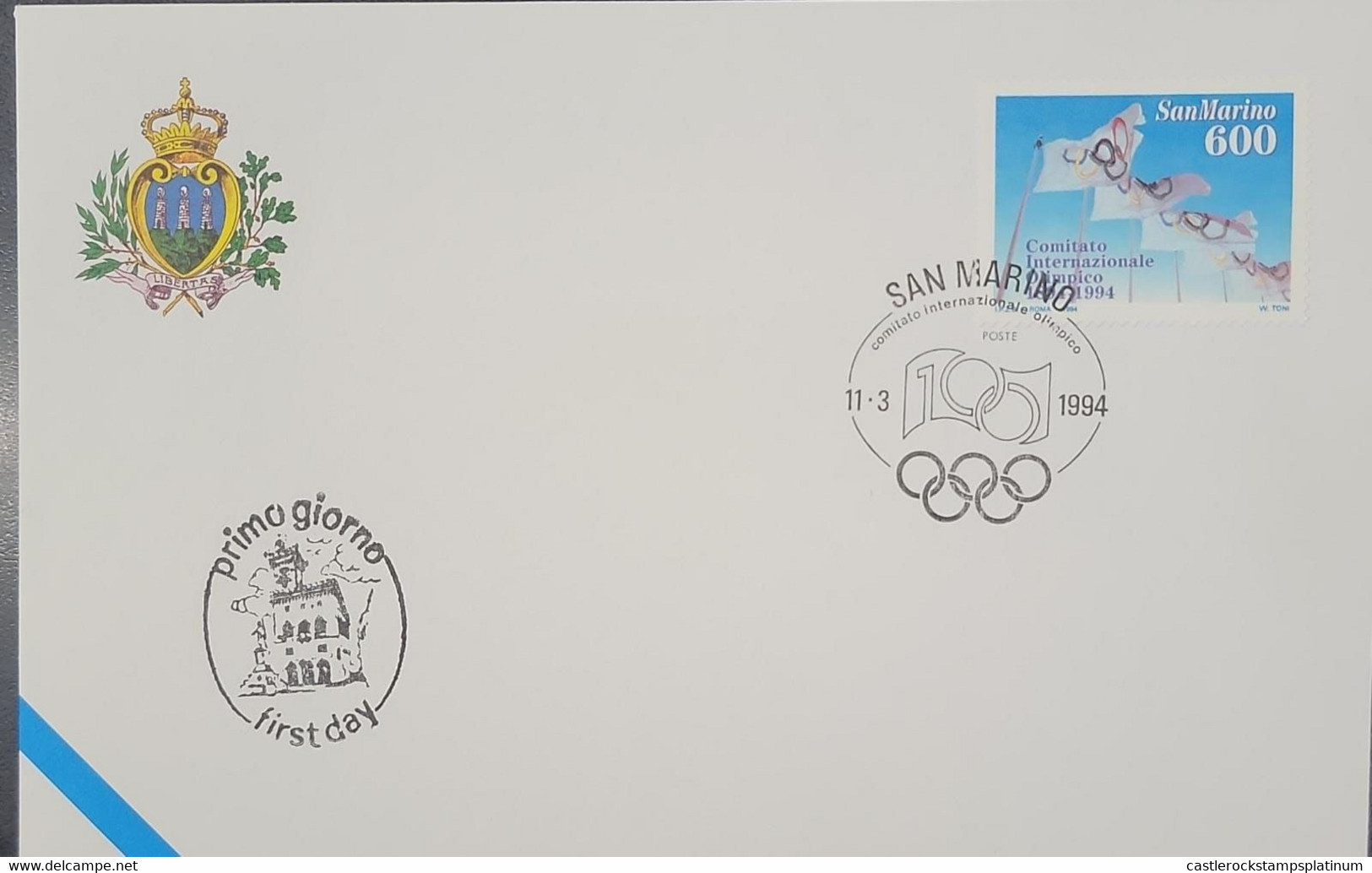 A) 1994 SAN MARINO, INTERNATIONAL OLYMPIC COMMITTEE, FDC, XF - Lettres & Documents