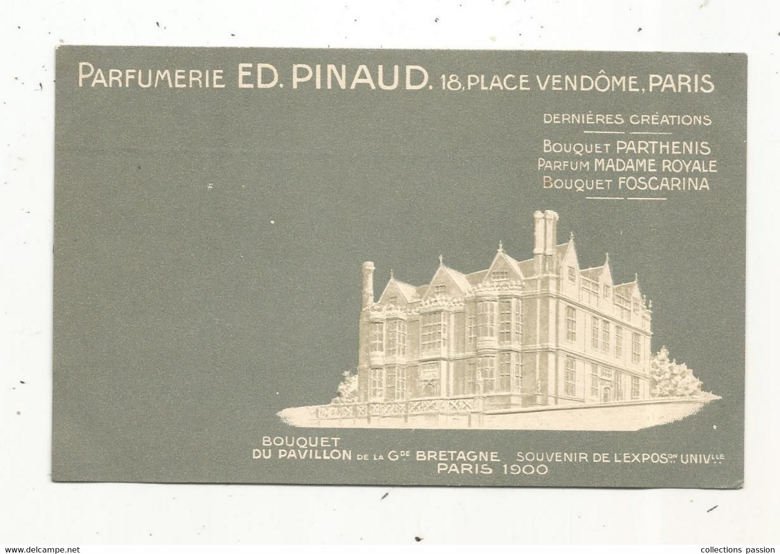 Cp , Publicité ,parfumerie Ed. PINAUD , Paris, Bouquet Du Pavillon De La Grande Bretagne ,exp. Universelle ,Paris 1900 - Werbepostkarten