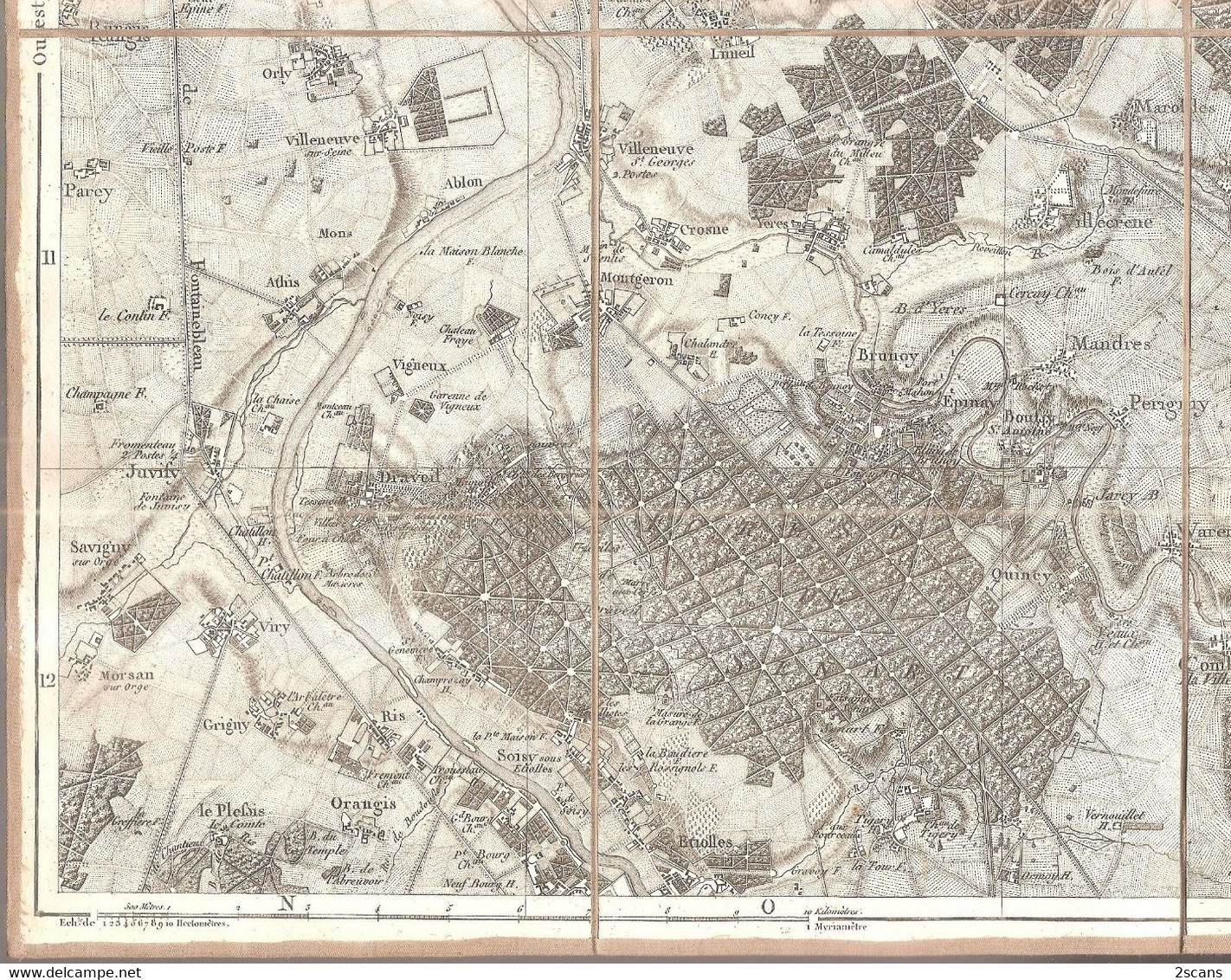 18è siècle (1800) CARTE GÉOGRAPHIQUE : Brie-Comte-Robert Tournan Roissy Pontault Guignes Ozoir Brunoy - (TRÈS BEL ÉTAT)