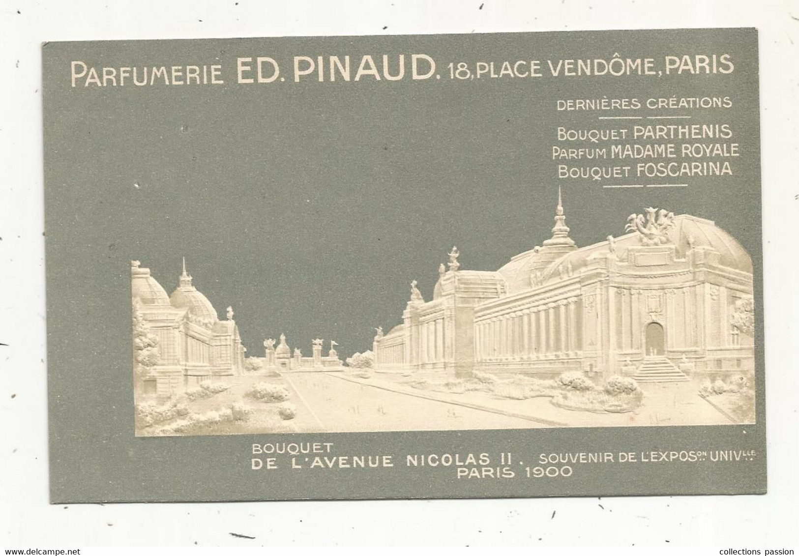 Cp , Publicité ,parfumerie Ed. PINAUD , Paris, Bouquet De L'avenue Nicolas II ,exposition Universelle ,Paris 1900 - Advertising