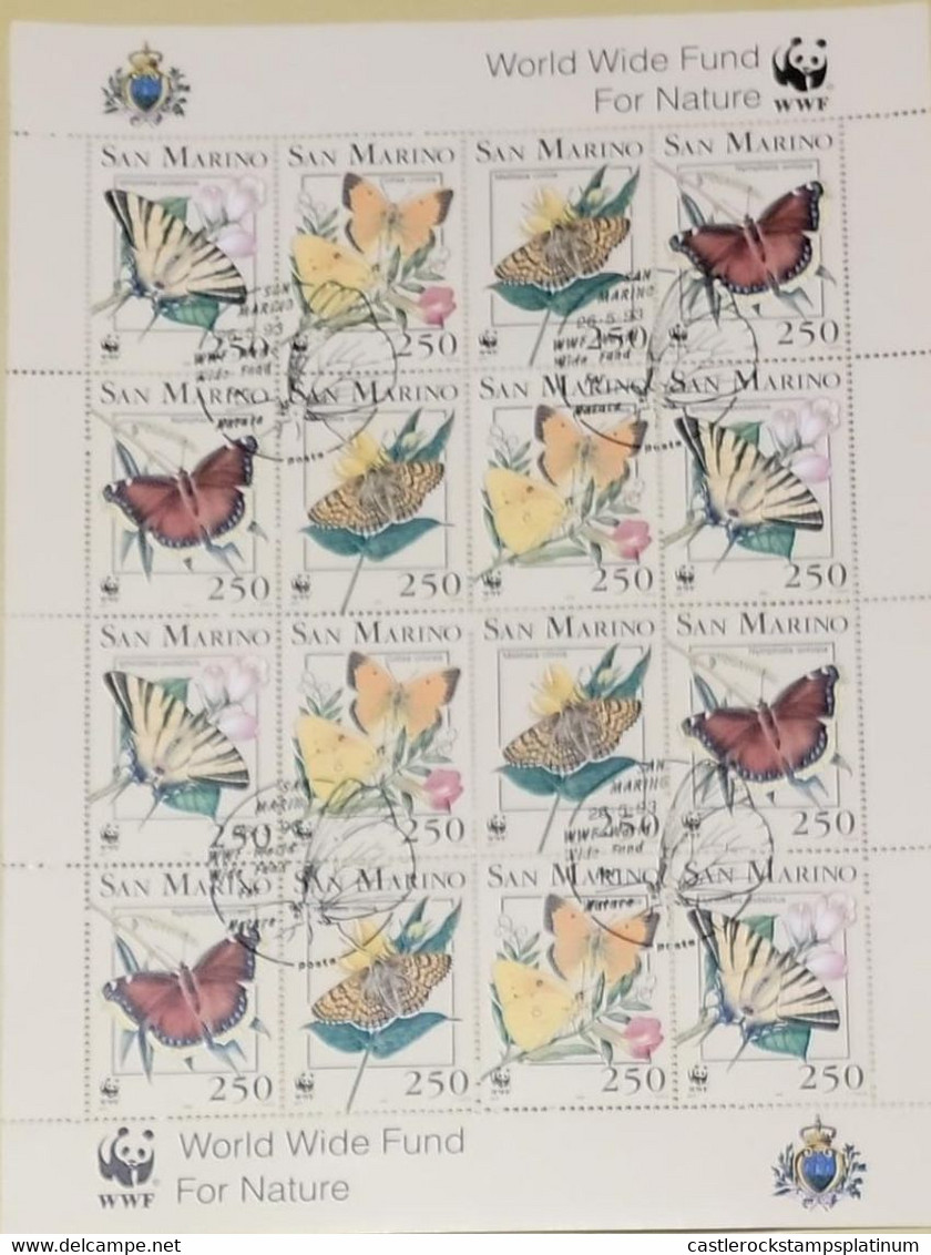 A) 1993, SAN MARINO, WWF, BUTTERFLIES, NEW WITH CANCELLATION, MNH - Storia Postale