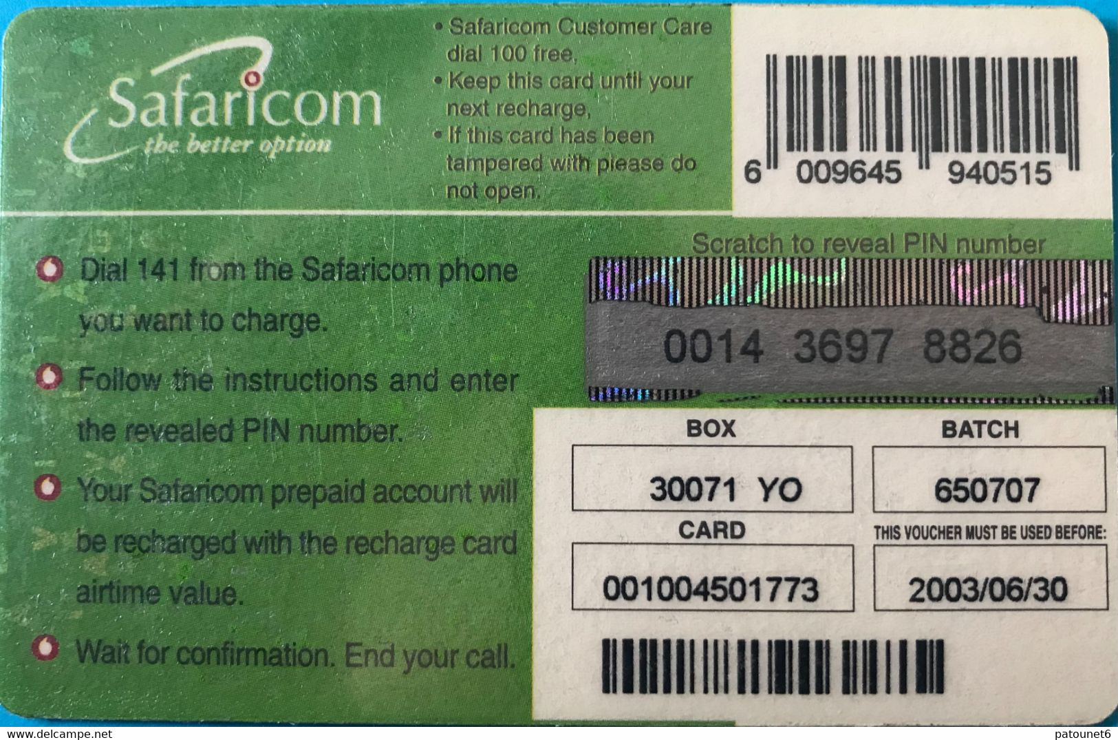 KENYA  -   Prepaid  - Safaricom - The Green Card -  500 KSh - Kenia