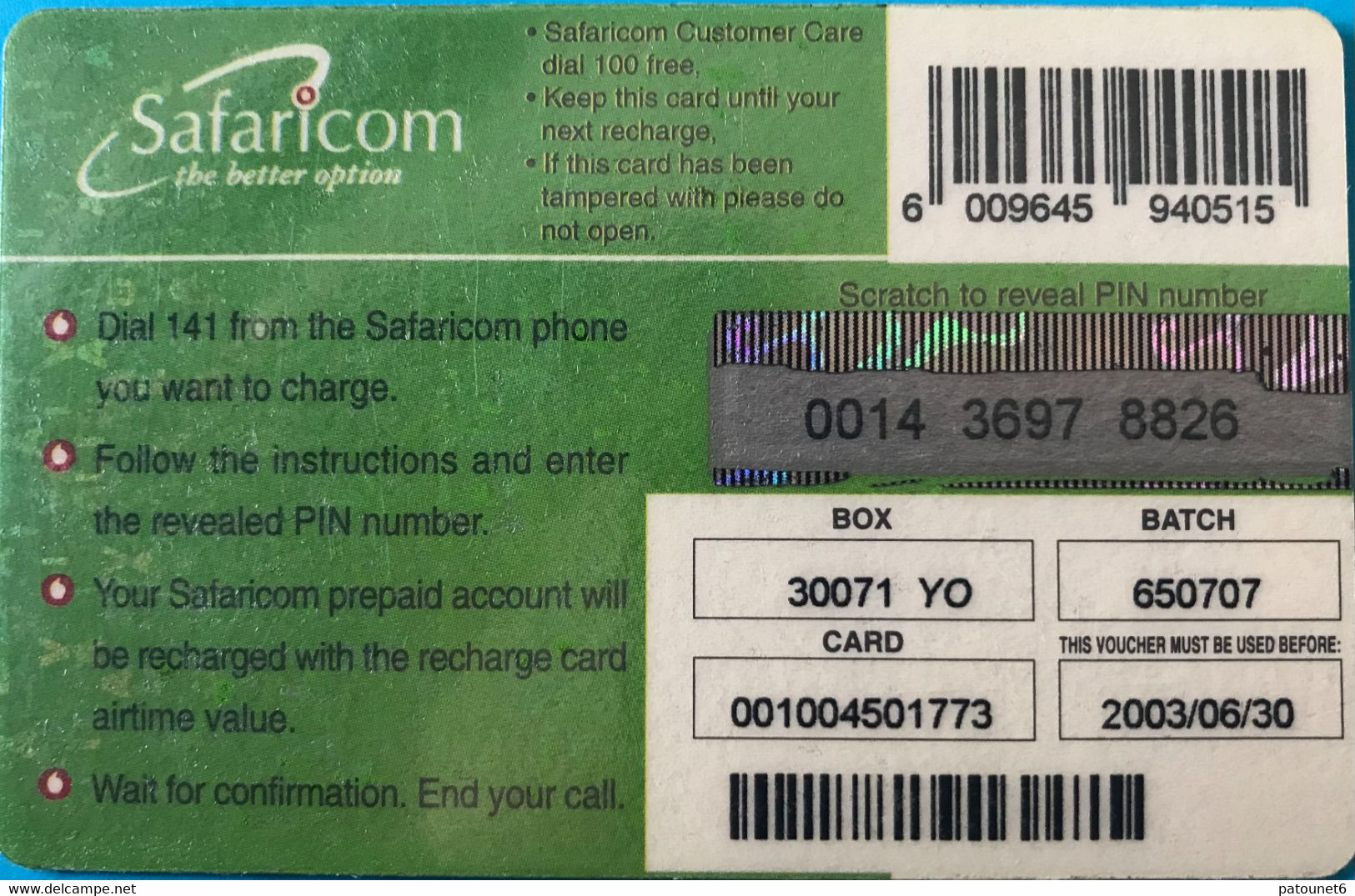 KENYA  -   Prepaid  - Safaricom - The Green Card -  500 KSh - Kenya