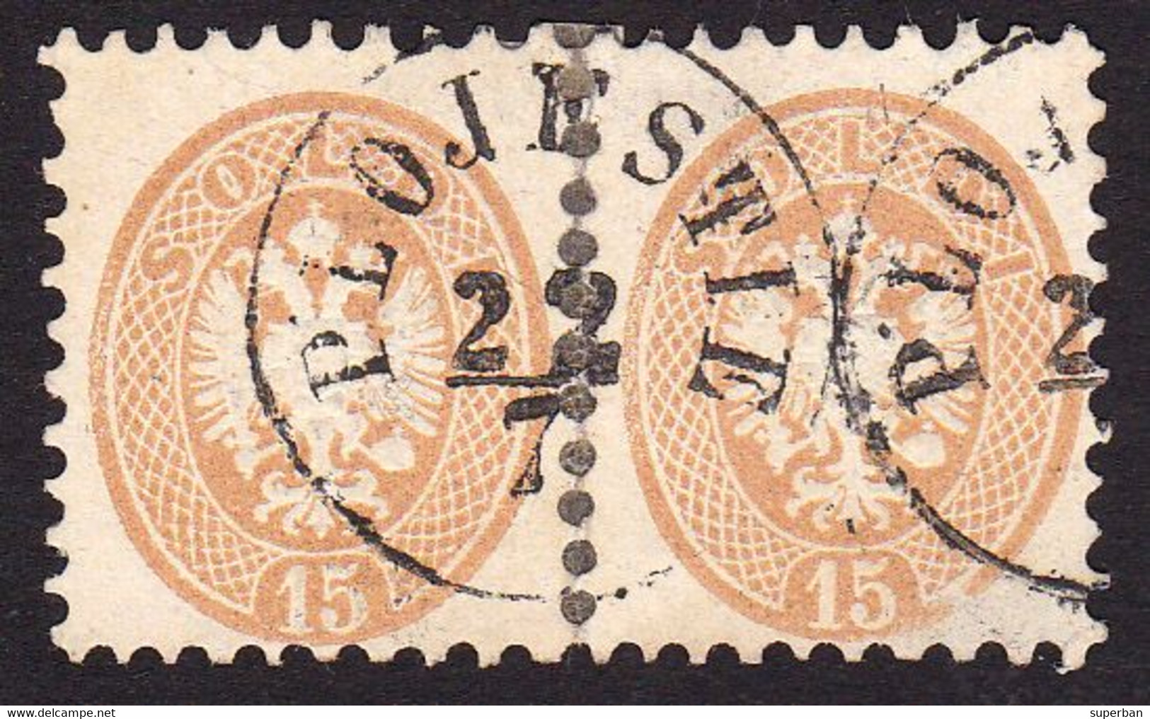 AUSTRIA / ÖSTERREICH - LEVANT - 1864 ( 2 X 15 SLD - Mi. V 23 ) - STEMPEL : PLOJESTIE [ PLOIESTI - ROMANIA ] (ag602) - Oostenrijkse Levant