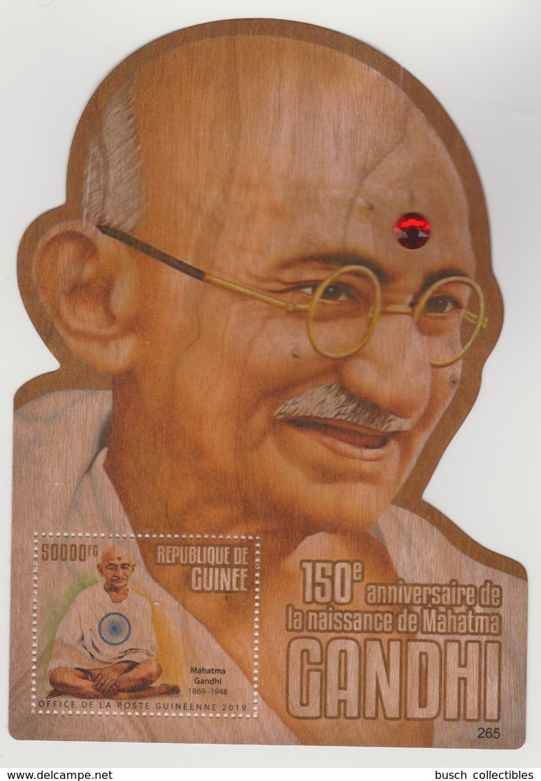 Guinée Guinea 2019 Wooden Holzfurnier Bois 150e Anniversaire 150th Anniversary Mohandas Mahatma Gandhi Cristal Crystal - Mahatma Gandhi