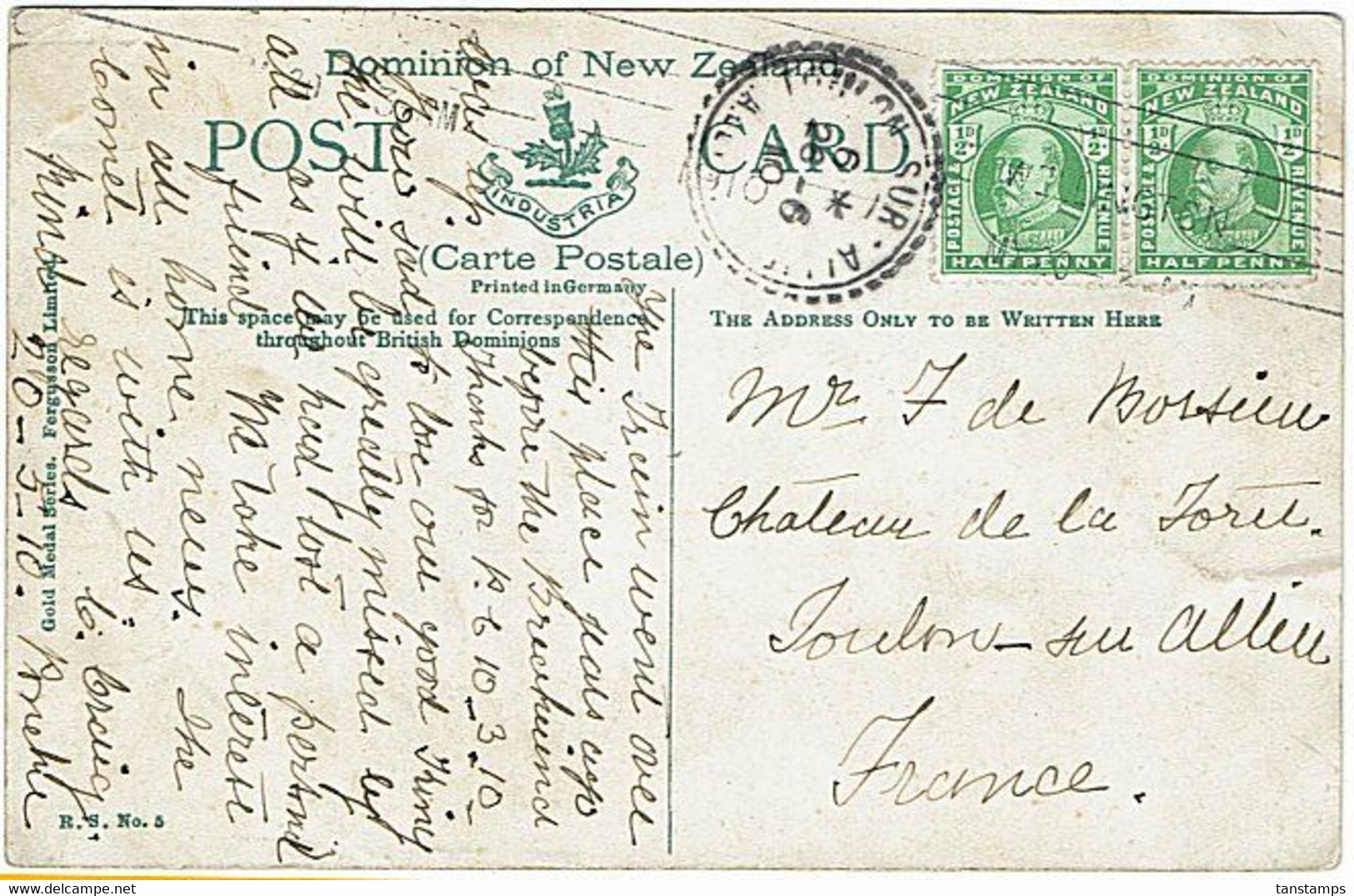 NEW ZEALAND - FRANCE RIMUTAKA RAILWAY INCLINE POSTCARD 1910 - Brieven En Documenten