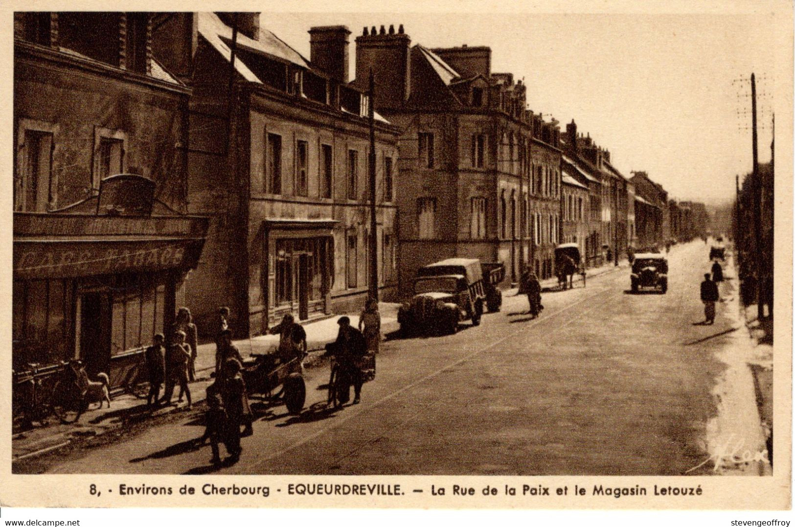 50 Manche Equeurdreville La Rue De La Paix Magasin Letouze CPA Cherbourg Animé Maison Commerce Devanture - Equeurdreville