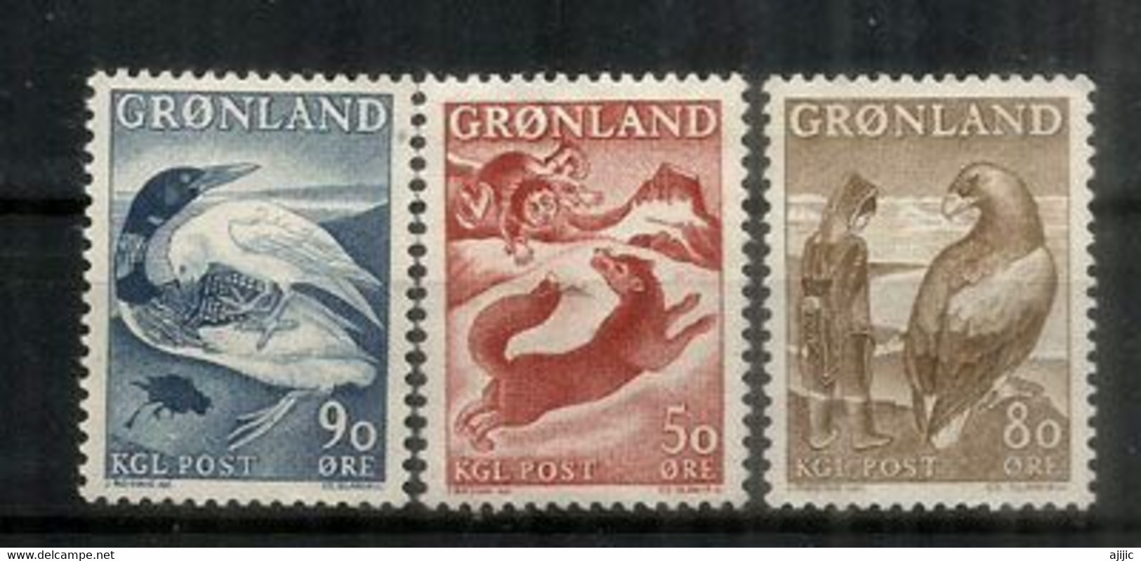Faune Du Groenland: Renard Arctique,le Plongeon Arctique & L'Aigle Royal. 3 Timbres Neufs ** Du Groenland , Année 1966 - Faune Arctique
