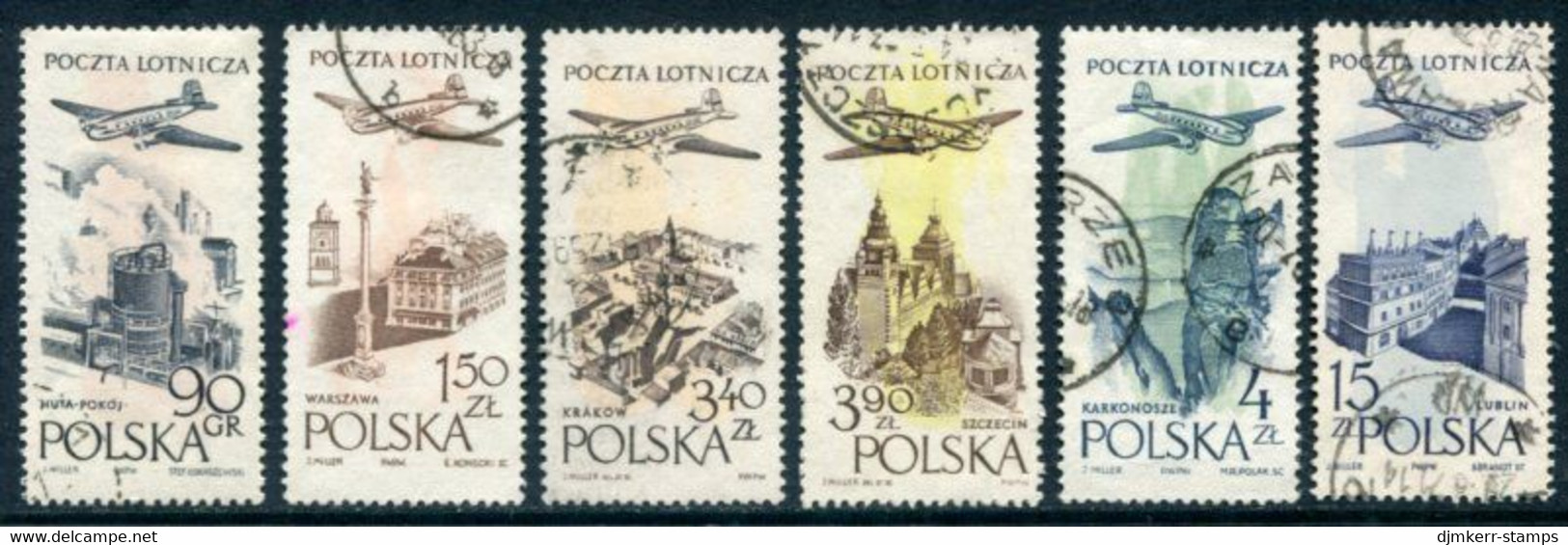 POLAND 1957 Airmail: Aircraft And Cities I Used.  Michel 1035-40 - Gebruikt