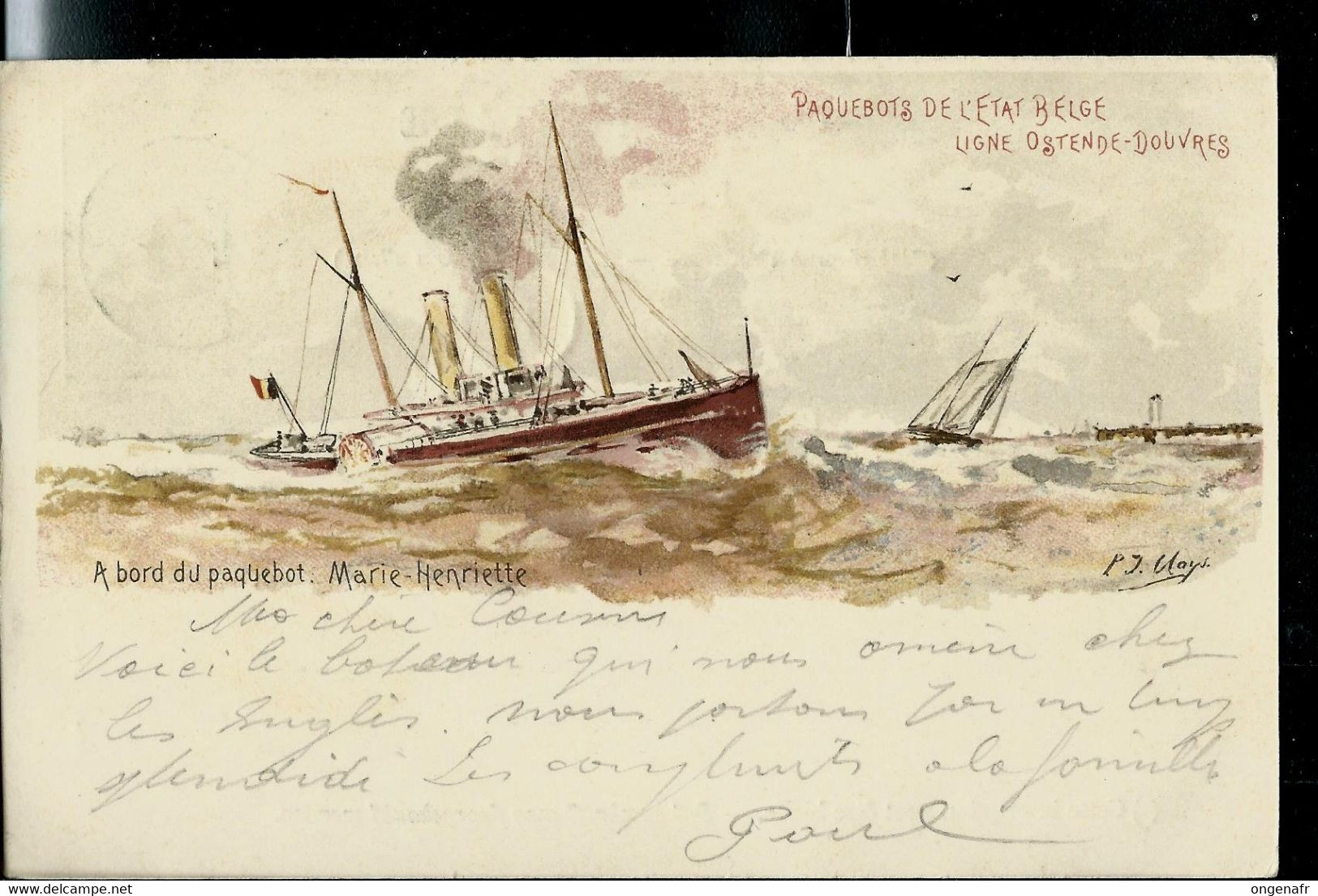 Carte Obl. N° 1. Aller . Vue: 3 : A Bord  Du Paquebot Princesse Henriette - Obl. Ambt: Ostende-Bruxelles 2 - 1900 - Liner Cards