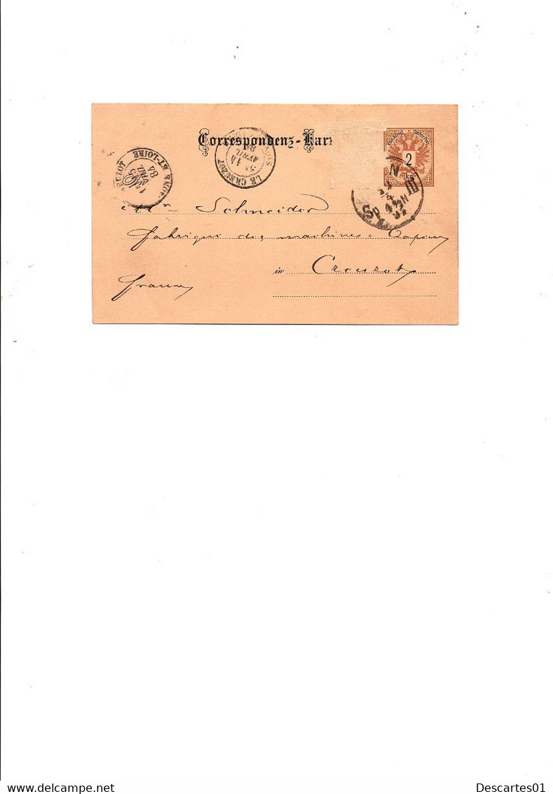 CARTE POSTALE CORRESPONDENZ KARTE AUTRICHE POUR LES ETS SCHNEIDER CREUSOT CIRCULEE LE 14 AVRIL 1884 - Andere & Zonder Classificatie