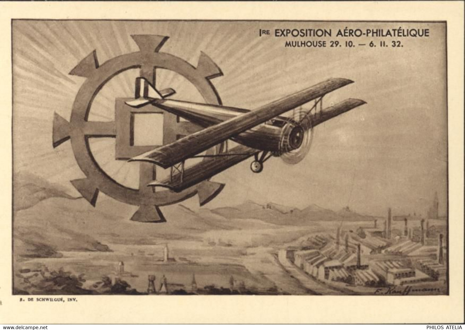 CP Neuve 1ère Exposition Aéro-philatélique Aéro Philatélique Mulhouse 1932  Avion - Esposizioni