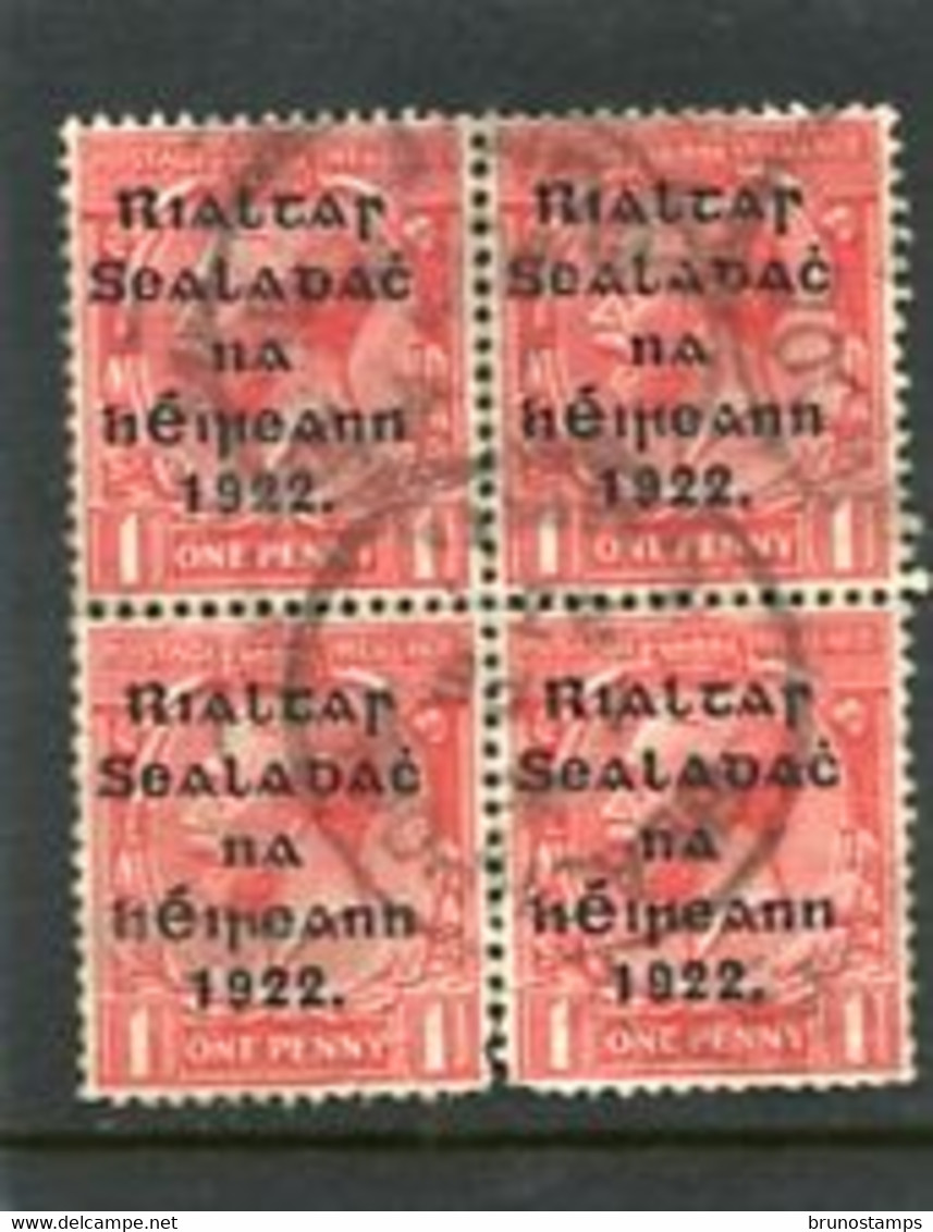 IRELAND/EIRE - 1922  1d. OVERPRINTED THOM  WIDER  DATE  BLOCK OF 4   FINE  USED  SG 48 - Gebraucht