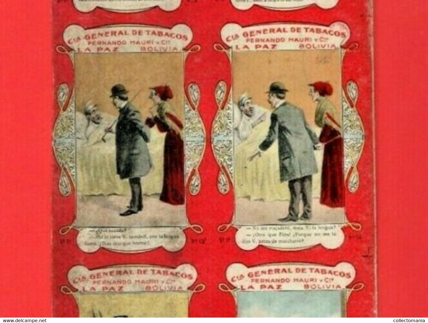 1880 Printed Litho Card, TABACOS LA PAZ Bolivia 9,2cmX20,2cm Cigarillos CAPRICHOS FERNANDO MAURI Cigarette Cards Proof - Collections & Lots