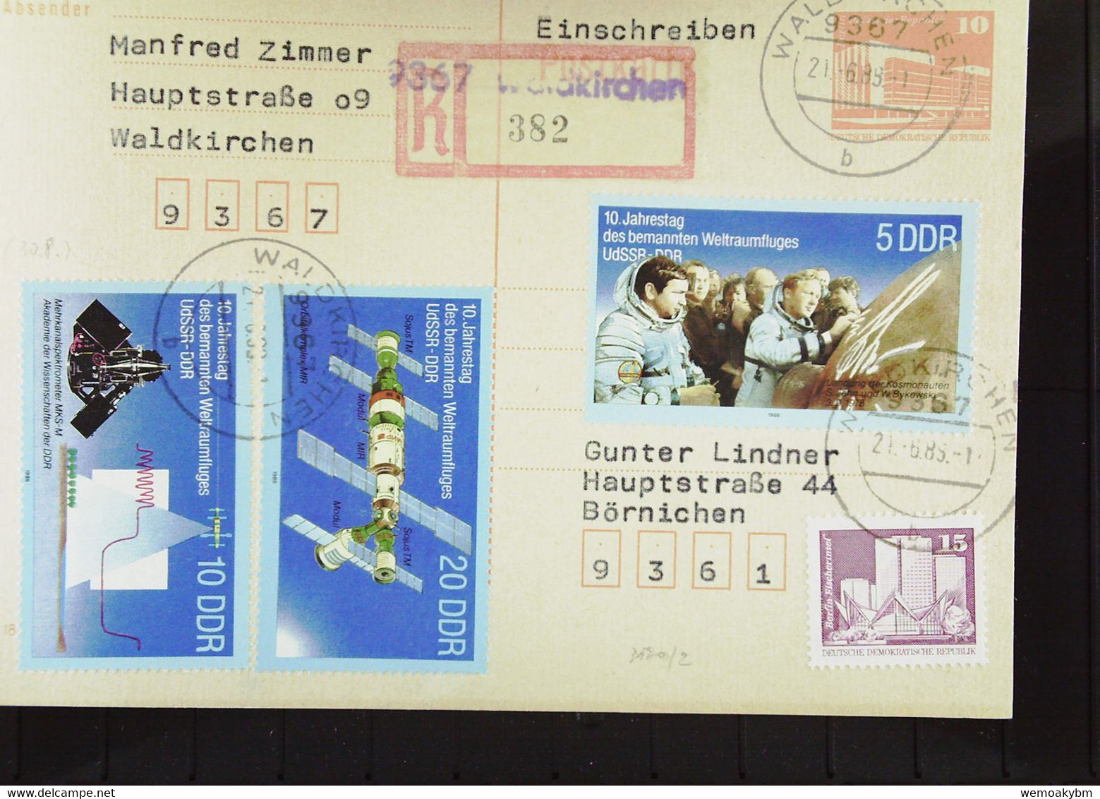 DDR: R-Ganzsachen-Karte Einschreiben Aus 9367 WALDKIRCHEN Mit Aushilfs-R-Zettel (382) Portogenau  21.6.88 Knr: 3190, GA - Etiquetas De Certificado