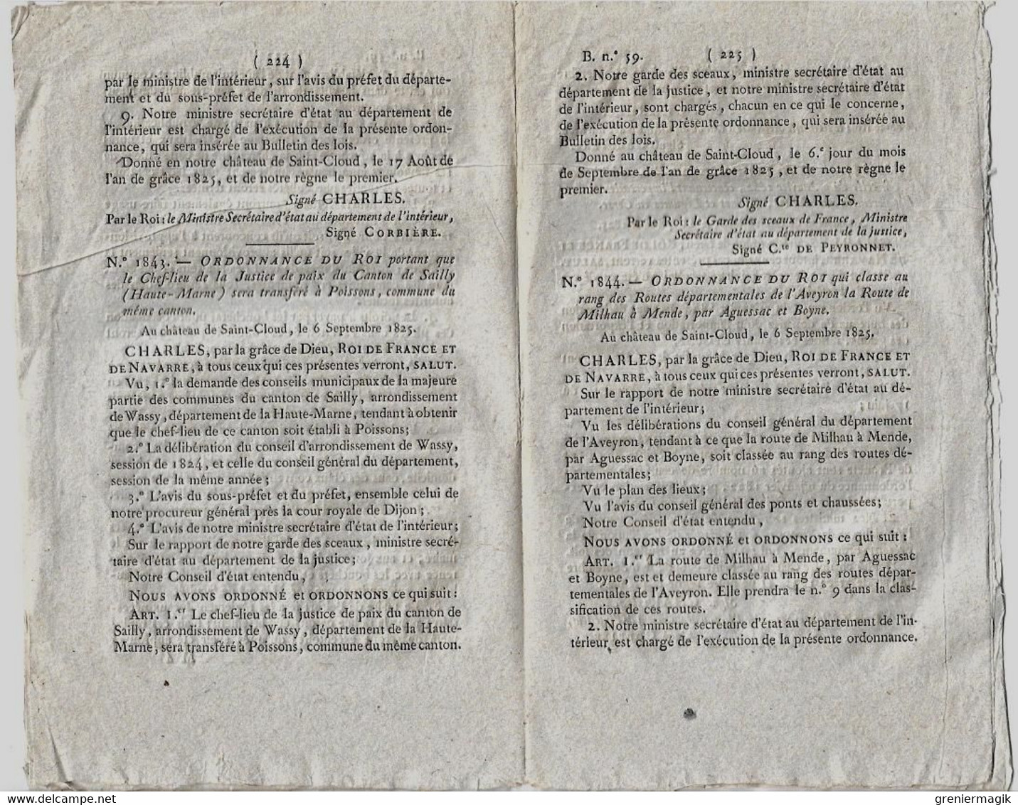 Bulletin Des Lois N°59 1825 Prud'hommes Sainte-Marie-aux-Mines/Abattoir Toulouse Belfort/Routes Départementales - Decreti & Leggi