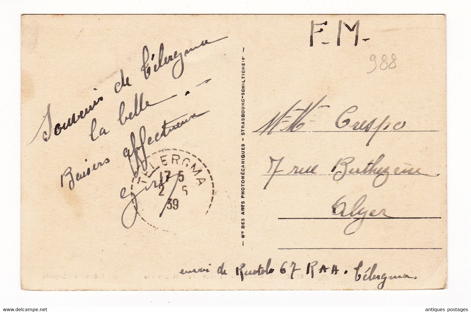 Carte Postale 1939 Telergma Algérie Base Aérienne 67 R.A.H. Franchise Militaire - Brieven En Documenten