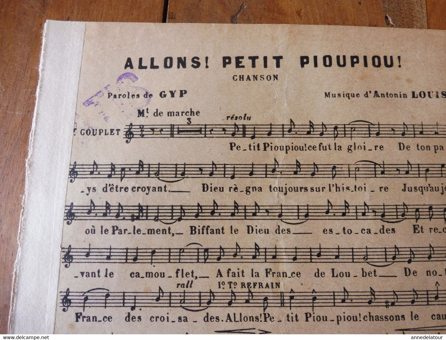 ALLONS ! PETIT PIOUPIOU ! à Paul Déroulède (chanson) Œuvre Nationale De Propagande Antijuive -Librairie Antisémite - Partitions Musicales Anciennes