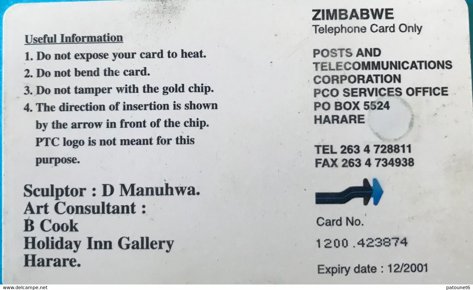 ZIMBABWE  -  Phonecard - Sculptor : D Manuhwa - $ 50 - Zimbabwe
