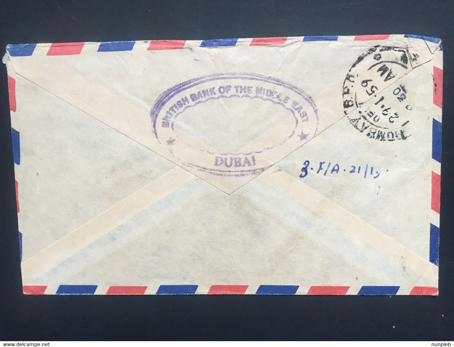 DUBAI 1959 Air Mail Cover To Fort Bombay India Tied With Elizabeth Overprinted Wildings - Arabie Saoudite