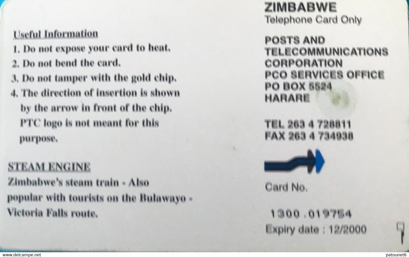 ZIMBABWE  -  Phonecard - Steam Engine - $ 200 - Zimbabwe