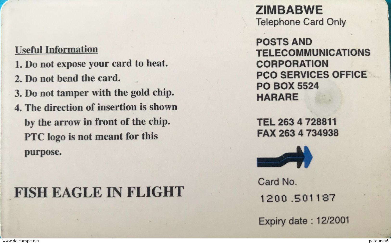 ZIMBABWE  -  Phonecard - Fish Eagle In Flight - $ 50 - Zimbabwe