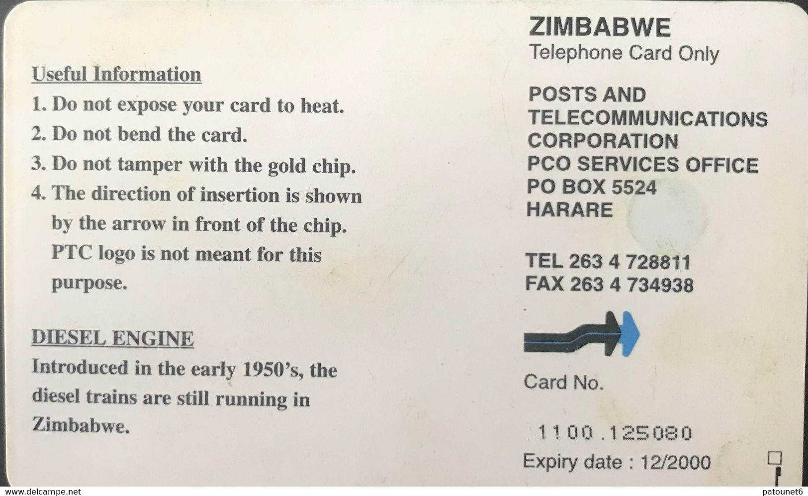 ZIMBABWE  -  Phonecard - Diesel Engine (1950) - $100 - Zimbabwe