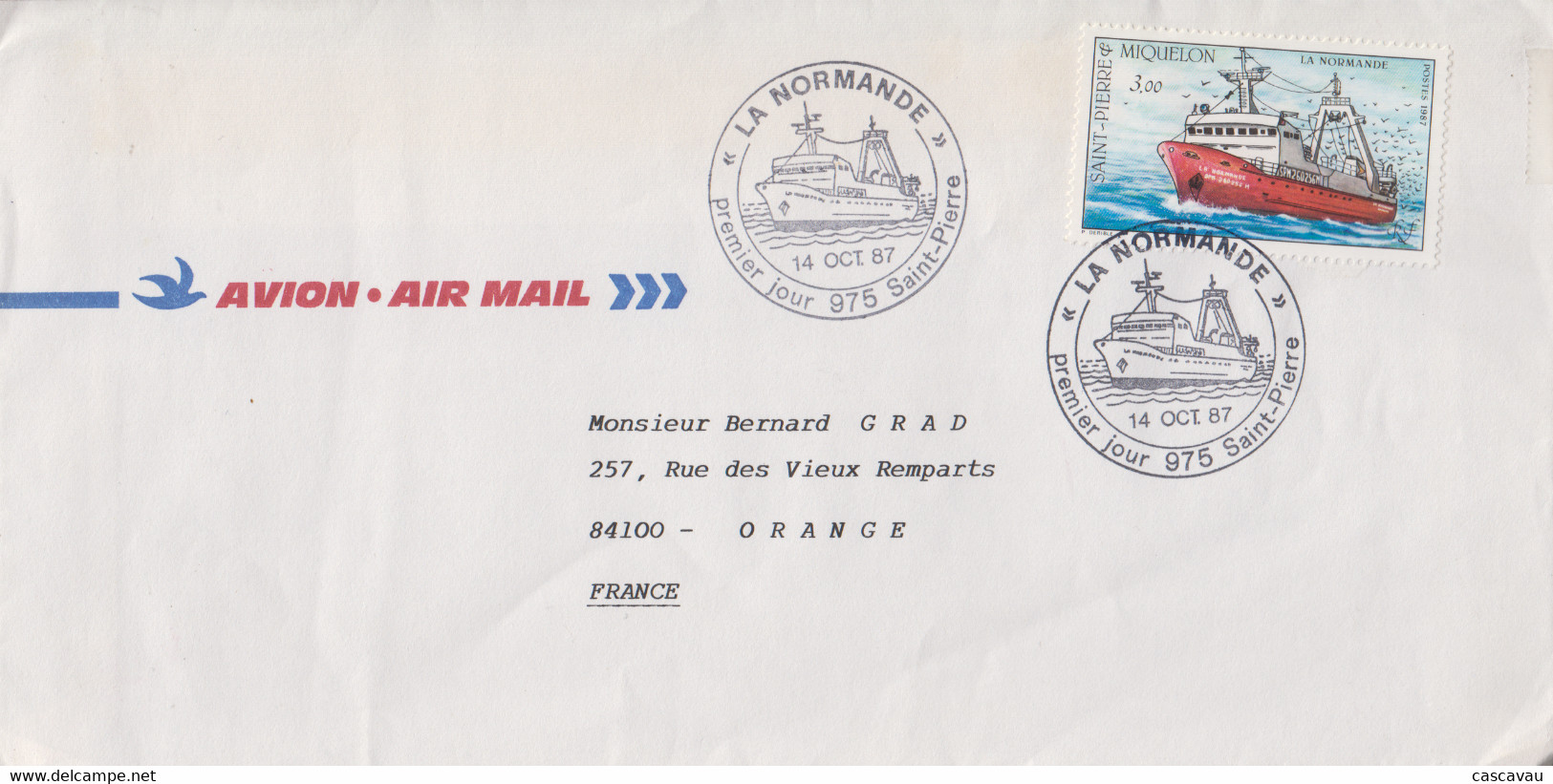 Enveloppe  FDC  1er  Jour   SAINT  PIERRE  Et   MIQUELON    Chalutier   LA  NORMANDE   1987 - FDC