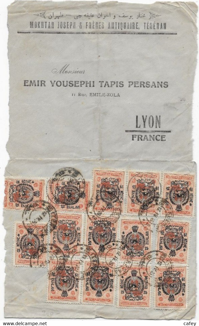 Lettre De PERSE TEHERAN 1926 P/ France Bel Affranchissement 14 Timbres - Irán