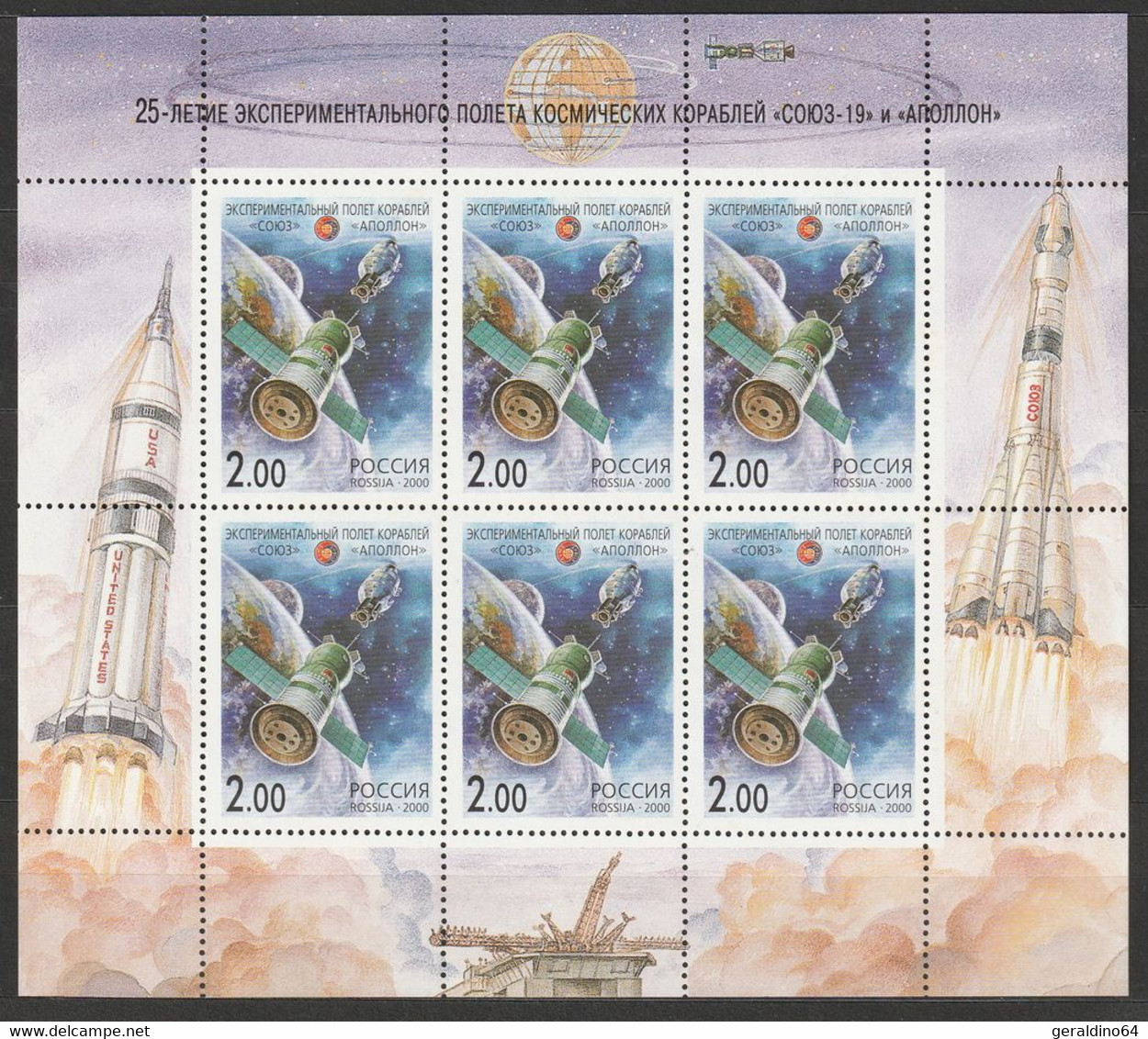 Russland Russia 2000 Cooperation Apollo Soyuz Mi 811 Kleinbogen ** Postfrisch - Nuovi