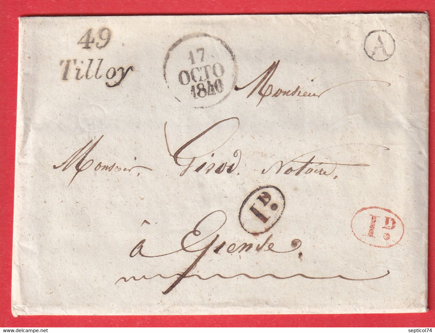 CURSIVE 49 TILLOY MARNE DECIME RURAL NOIR ET ROUGE BOITE RURALE A AUVE POUR EPENSE - 1801-1848: Vorläufer XIX