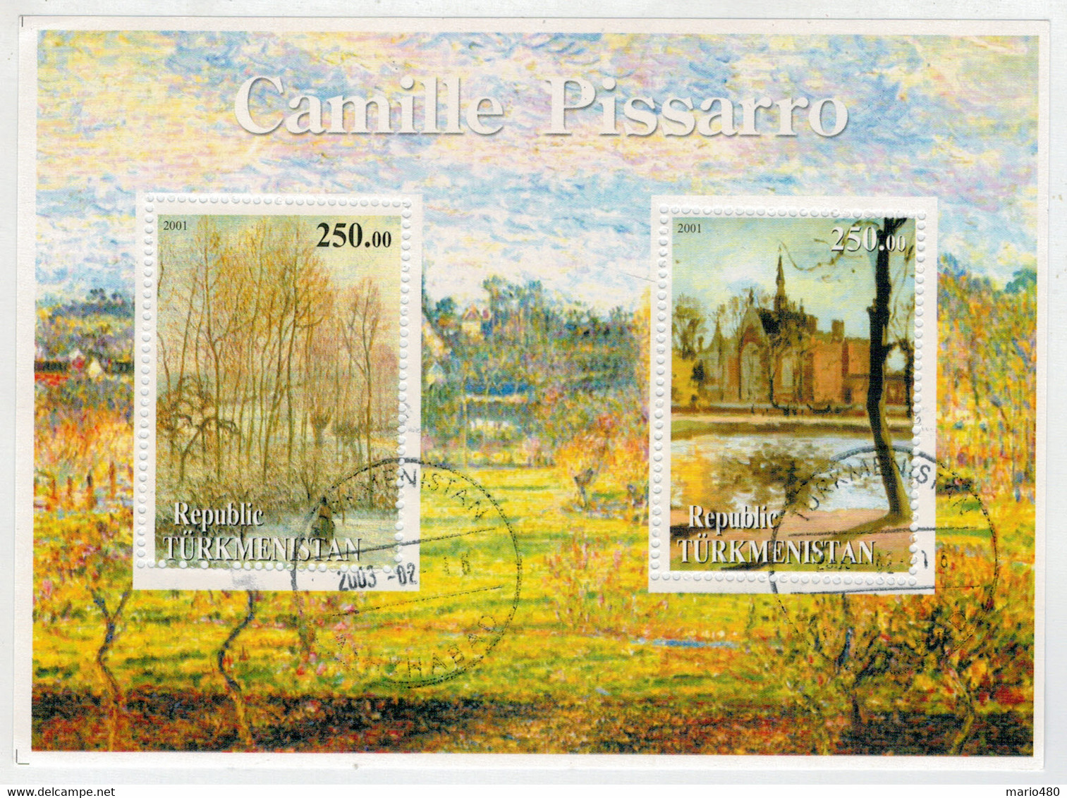 REPUBLIC  TURKMENISTAN     CAMILLE  PISSARRO  2003 S/S  2 STAMPS   USED - Turkmenistan