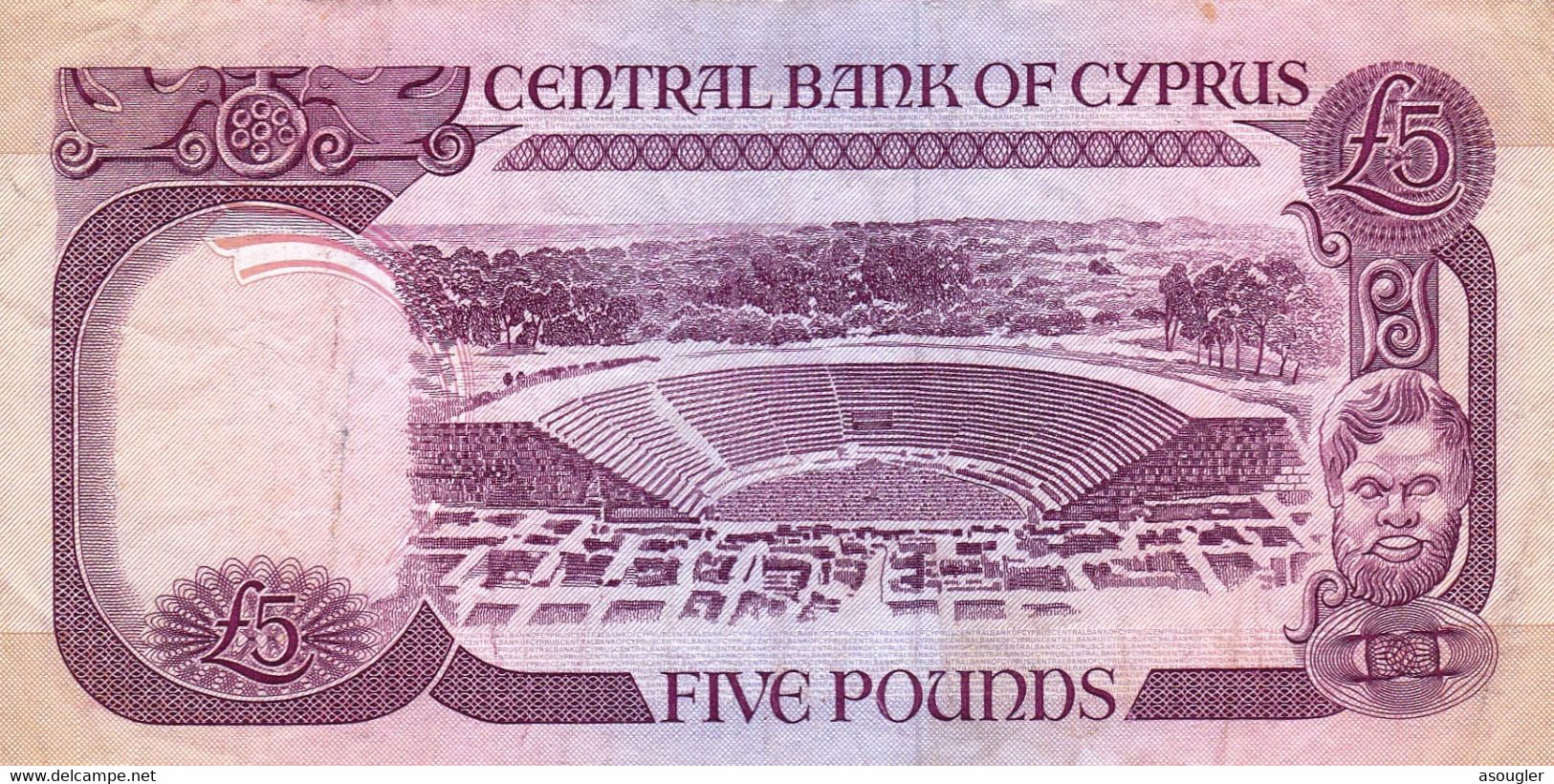 CYPRUS (GREECE) 5 POUNDS 1990 VF P-54a "free Shipping Via Registered Air Mail" - Cyprus