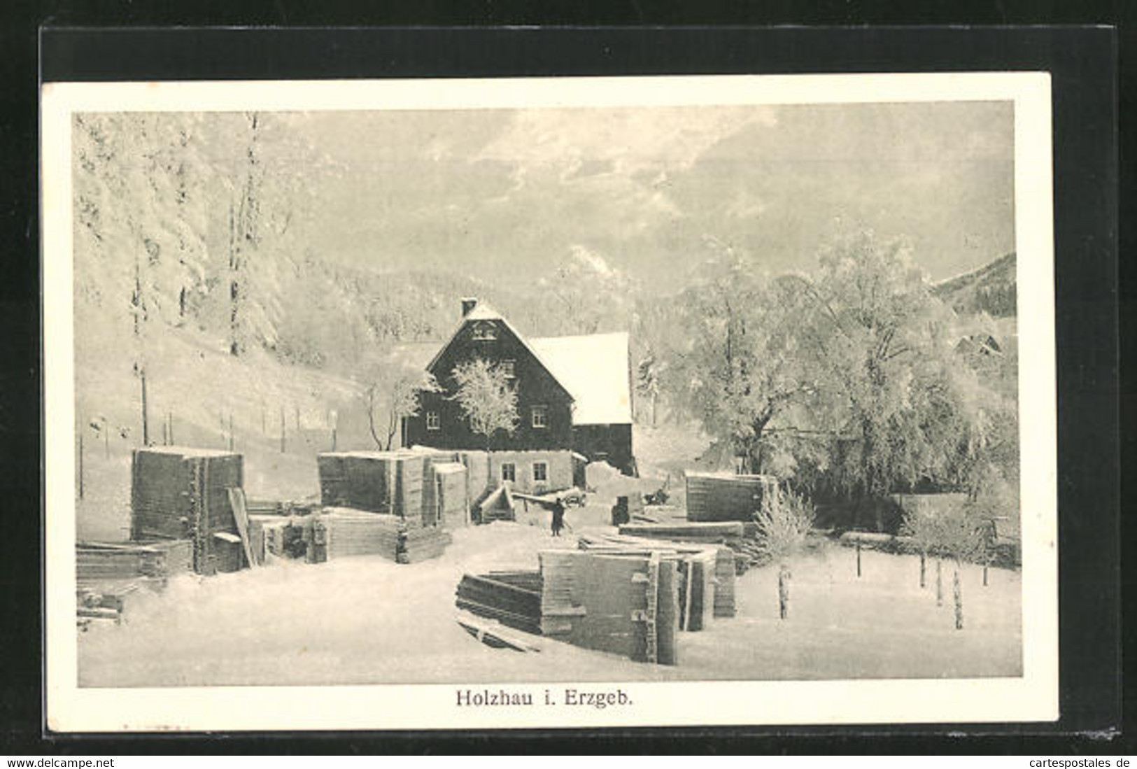 AK Holzhau I. Erzgeb., Ortspartie Mit Brettern Im Schnee - Holzhau