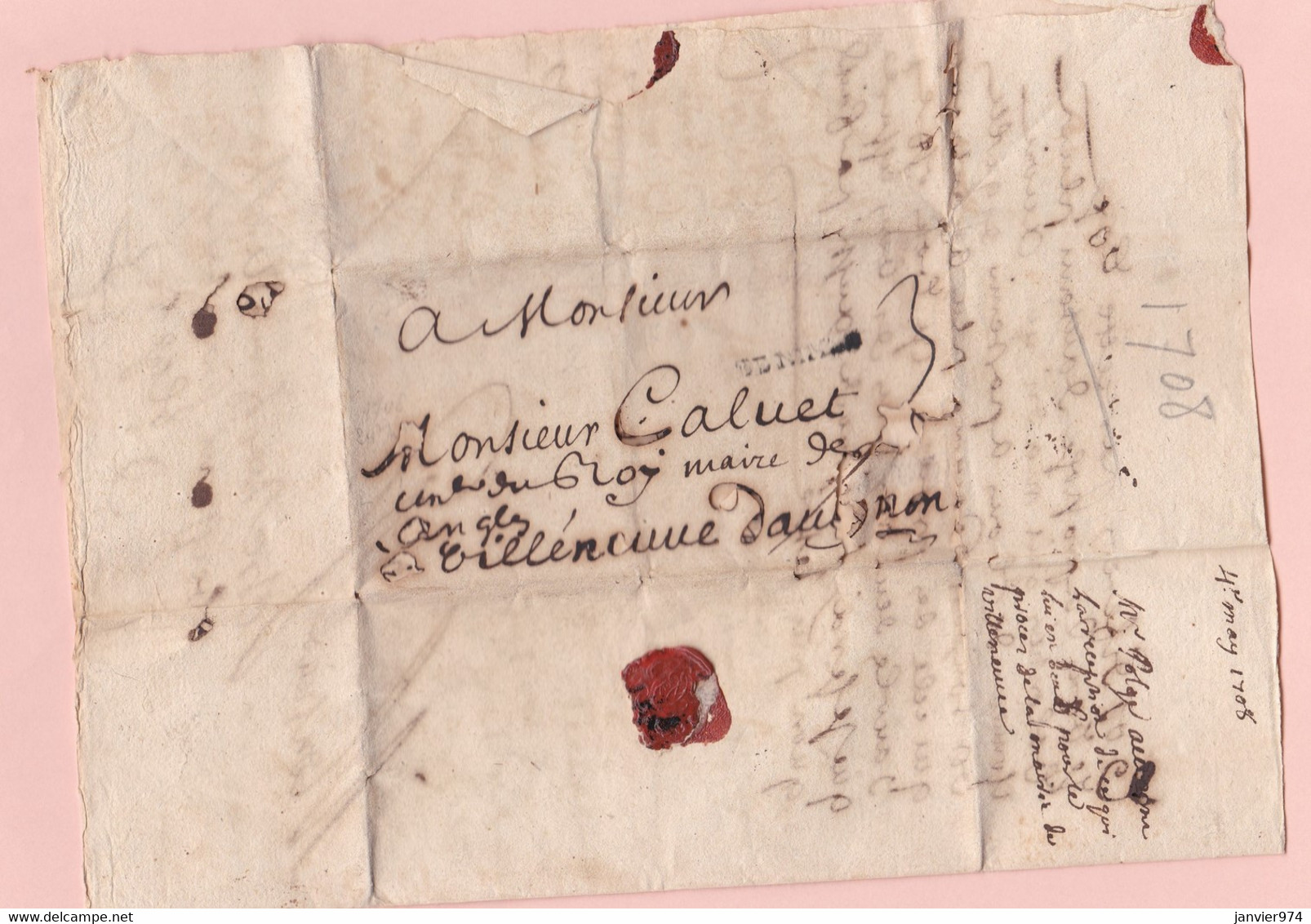 Lettre Du 4 Mai 1708 Pour Le Maire Des Angles – Villeneuve D Avignon, 4 Scans - 1701-1800: Precursori XVIII