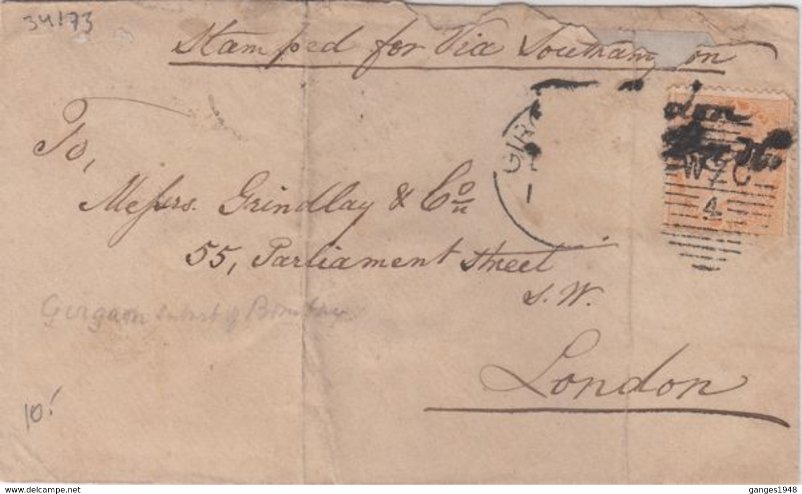 1875  QV  12A  Franked Cover 1 Stamp Removed  GIRGAUM Bombay  W C / 4  Local Canc To London   #  26228 D  Inde  Indien - 1854 Britse Indische Compagnie