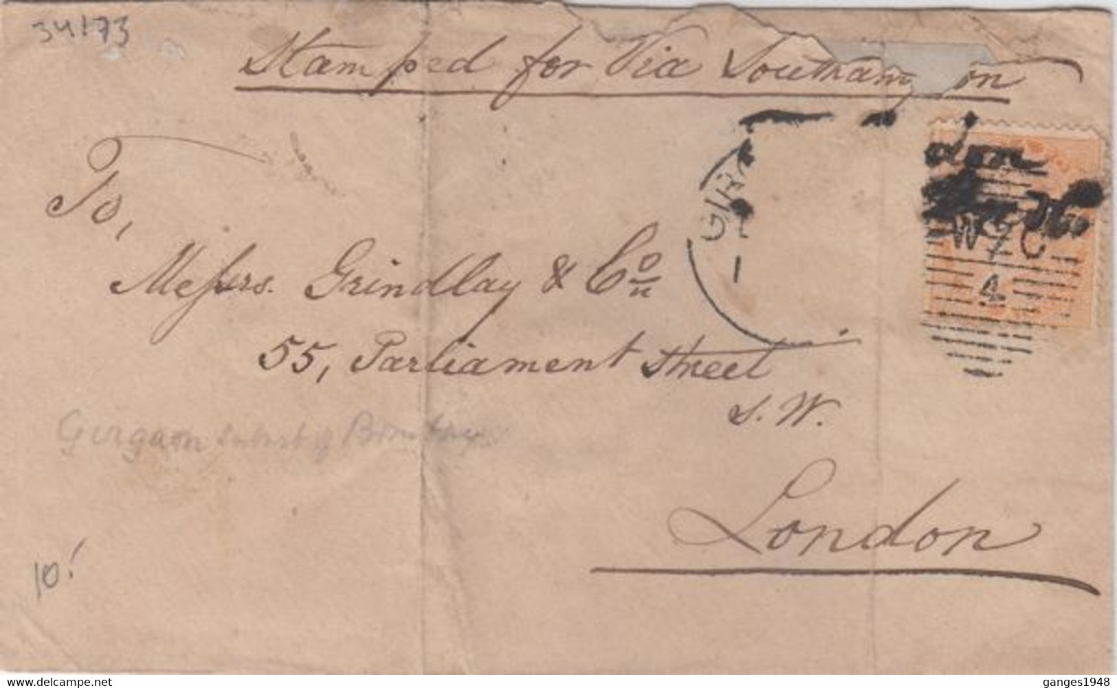 1875  QV  12A  Franked Cover 1 Stamp Removed  GIRGAUM Bombay  W C / 4  Local Canc To London   #  26228 D  Inde  Indien - 1854 East India Company Administration