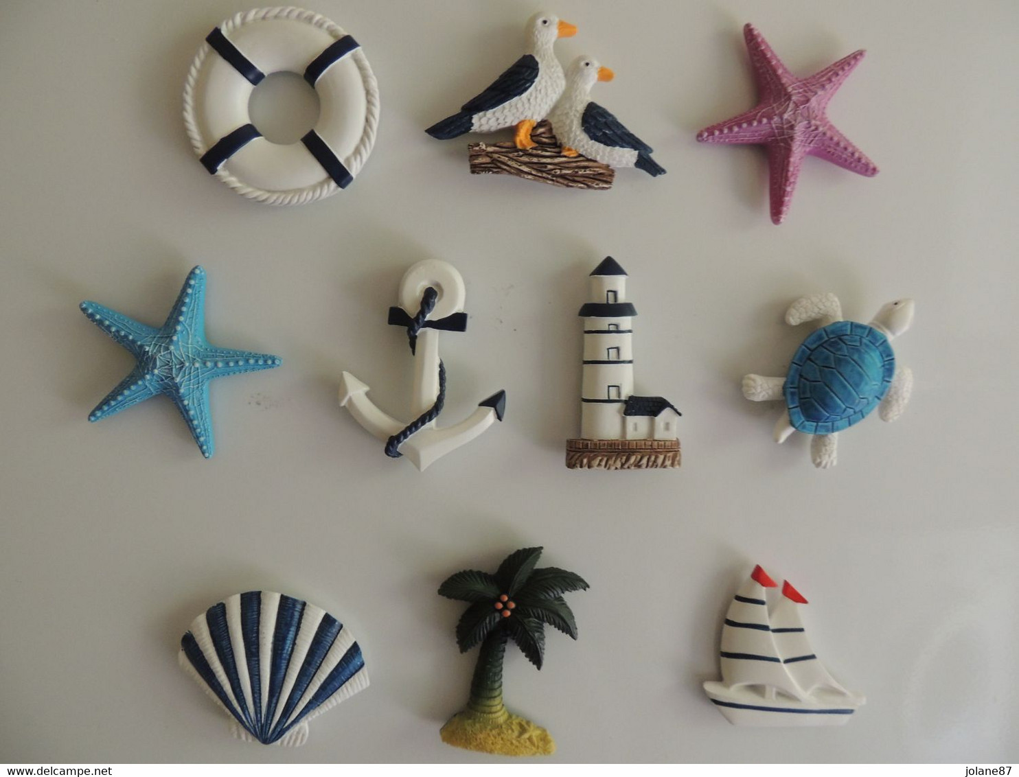 LOT DE 10 MAGNETS   THEME BORD DE MER   -     TORTUE ETOILES DE MER BOUEE PHARE ANCRE PALMIER  BATEAU  MOUETTES - Other & Unclassified