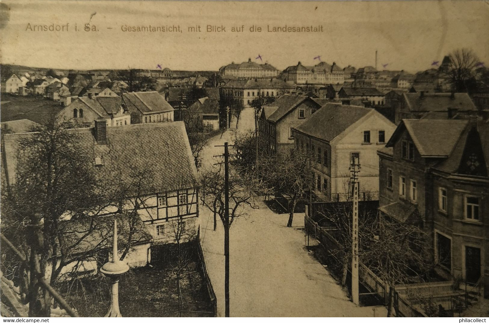 Arnsdorf I. Sa. // Gesamtansicht Mit Blick Auf Die Landesanstalt 1914 Feldpost - Stempel Soldatenbrief - Andere & Zonder Classificatie
