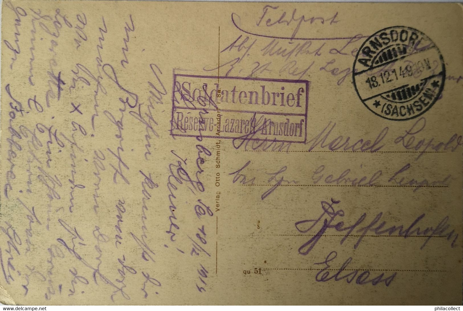 Arnsdorf I. Sa. // Gesamtansicht Mit Blick Auf Die Landesanstalt 1914 Feldpost - Stempel Soldatenbrief - Andere & Zonder Classificatie